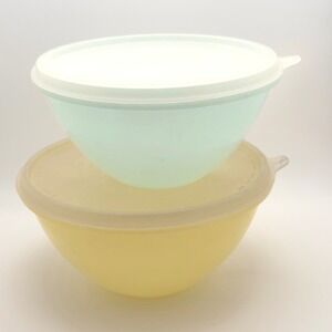 Vintage Tupperware Wonderlier Bowls Set of 2 Yellow Mint Green with Lids